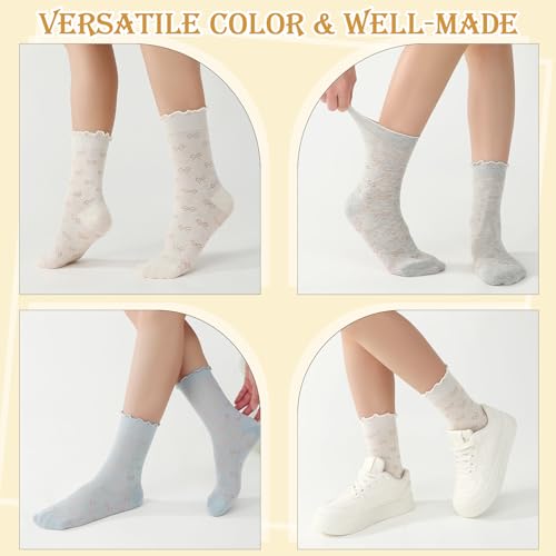 scenicamp 6 Pcs Lace Ruffle Socks for Women, Sheer Frilly Thin Dress Socks