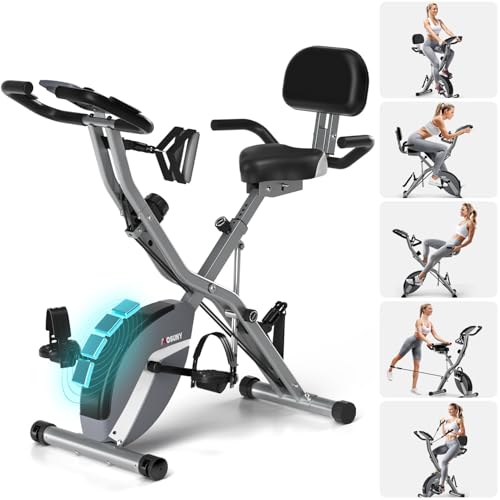 Vélo d'appartement, Vélo stationnaire 5-en-1 MOSUNY Ultra-Silencieux (10 dB), Vélo d'exercice pliable avec Résistance Magnétique Réglable sur 16 Niveaux, Vélo de cyclisme en intérieur de 159 kg pour Entraînement à Domicile