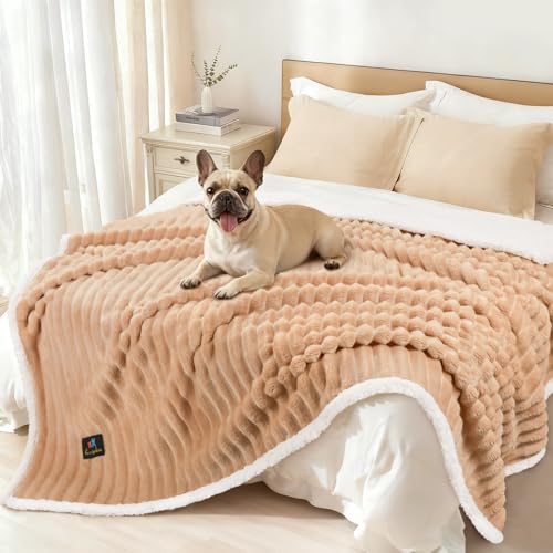 Luciphia Waterproof Blanket for Medium Large Dogs Puppy Soft Reversible Sherpa Small Pet Cat Cut Pile Warm Fleece Washable Furniture Protection for Couch Bed Car Camel,XL(85''x57'')