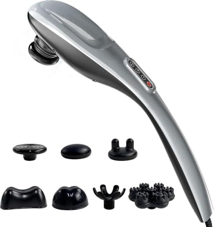 MEGAWISE Handheld Back Massager | Deep Tissue Percussion Massage for Back, Neck, Shoulders, Waist and Legs with 6ft Power Cord, Ergonomic Handle (Silver Grey)