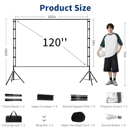 Sainyer Projector Screen with Stand, 120 Inch Portable Screen