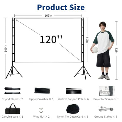Sainyer Projector Screen with Stand, 120 Inch Portable Screen