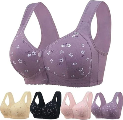 IWOLLENCE Daisy Bras for Older Women No Underwire Front Closure Comfort Senior Wireless Snap Closing Bra Purple 36B