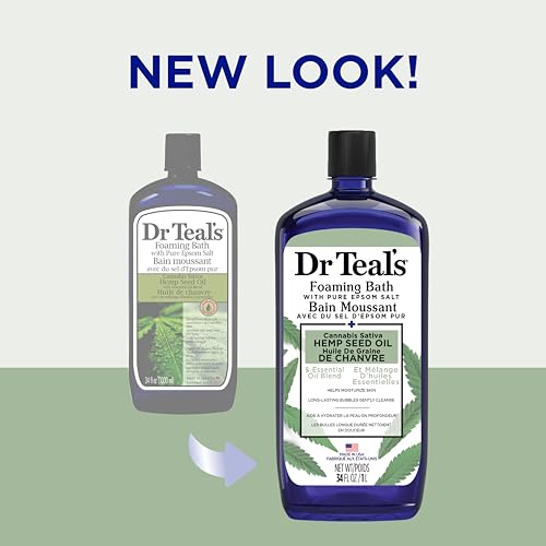 Dr Teal’s Foaming Bath with Pure Epsom Salt, Cannabis Sativa Hemp Seed Oil, 34 fl oz (Packaging May Vary)