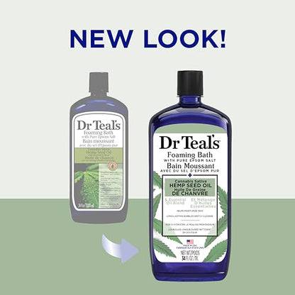Dr Teal’s Foaming Bath with Pure Epsom Salt, Cannabis Sativa Hemp Seed Oil, 34 fl oz (Packaging May Vary)