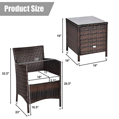 Happygrill 3 Piece Patio Conversation Set Rattan Wicker Furniture Set with Coffee Table Chairs & Thick Cushions Outdoor Bistro Sets for Patio Garden Lawn Backyard Pool