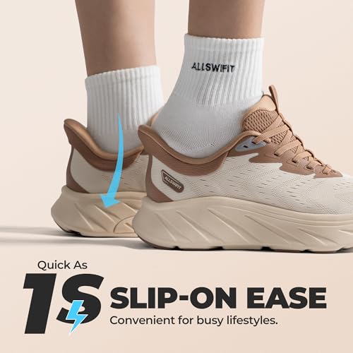 ALLSWIFIT Women's Slip On Stability Running Walking Shoe,Beige/Khaki,8