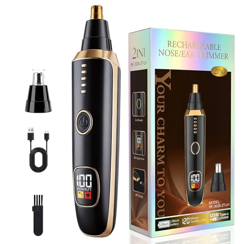 Beanify LED Display Eyebrow & Nose Hair Trimmer Clipper for Men Women,2025 Rechargeable 2 in 1 Painless Ear & Facial Hair Trimmer with Powerful Motor and Dual-Edge Blades Easy Cleansing (Black Gold)