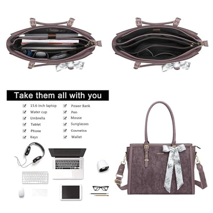 MOSISO Laptop Bag for Women, 15.6-16 inch PU Leather Tote Bag, Slate Purple