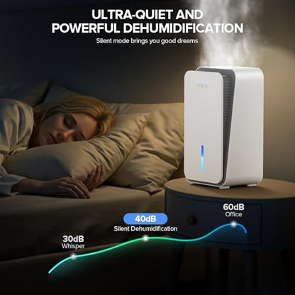 Dehumidifier for Home, 1000 sq.ft Portable Dehumidifier with Aromatherapy, Auto Shut Off, Ultra-Quiet Sleep Mode, 7-Color Light for Bedroom Bathroom Basement Closet,White