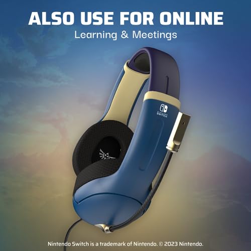 PDP Gaming AIRLITE Stereo Headset with Mic for Nintendo Switch/Switch Lite/OLED - Noise Cancelling Microphone, Lightweight, Soft Comfort On Ear Headphones, 3.5mm Jack -Hyrule Blue