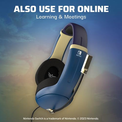 PDP Gaming AIRLITE Stereo Headset with Mic for Nintendo Switch/Switch Lite/OLED - Noise Cancelling Microphone, Lightweight, Soft Comfort On Ear Headphones, 3.5mm Jack -Hyrule Blue