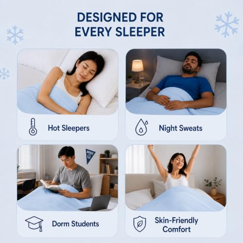 Kmall Cooling Blanket for Hot Sleepers, Reversible 2-Sided Cooling Summer Blanket with Cool-Touch for Night Sweats, Lightweight Breathable Cooling Comforter Full/Queen Size, Blue/Grey 90" x 90"
