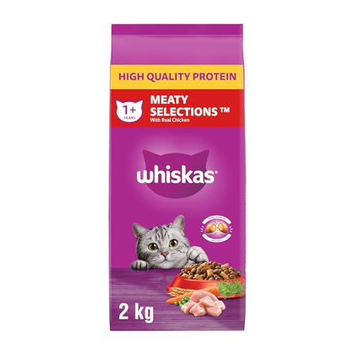 WHISKAS Meaty SELECTIONS Adult Dry Cat Food, Real Chicken Flavour, 2kg