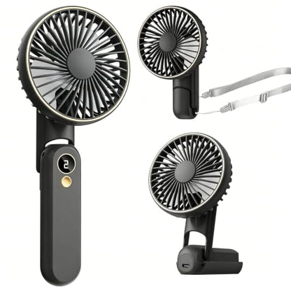 Hand Held Fan, Handheld Fan USB Rechargeable Fans with 5 Speeds 4000mah, Portable Mini Powerful Personal Fan Foldable Fans for Outdoor Office Travel Camping School Home (Black)