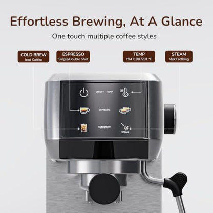 Canoly 2-in-1 Espresso Machine & Cold Brew Maker, 20 Bar, Stainless Steel