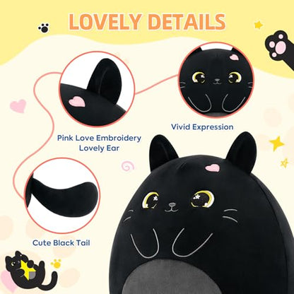 PEACH CAT Black Cat Stuffed Animal 12" Cute Plushies Soft Plush Toys Gifts for Kids