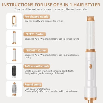 TANSHINE 5-in-1 Hair Dryer Brush, Detachable Auto-Wrap Styler, Gold