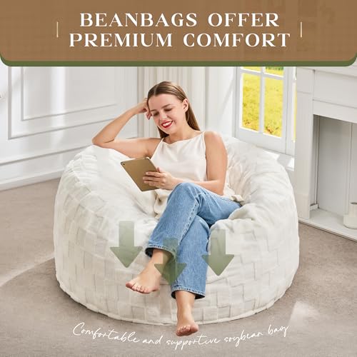 Hobestluk Large Bean Bag Chairs 3FT Big Adults BeanBag Chairs Plaid Cover