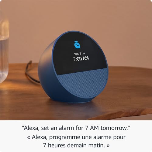 Amazon Echo Spot (newest model), Great for nightstands, offices and kitchens, Smart alarm clock, Designed for Alexa+, Glacier White
