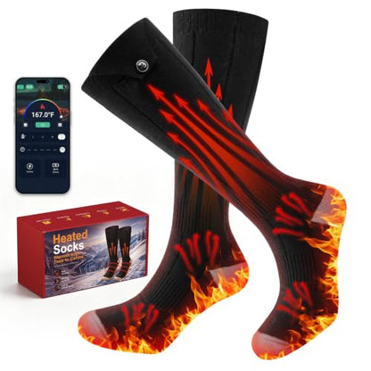 APP Heated Socks for Men Women, Rechargeable Electric 7000mah Skiing | Smart APP+Button, 7000mAh Rechargeable Battery, 4 Heat Settings Up to 158°F, Heated Socks for Hunting Camping Outdoor Work