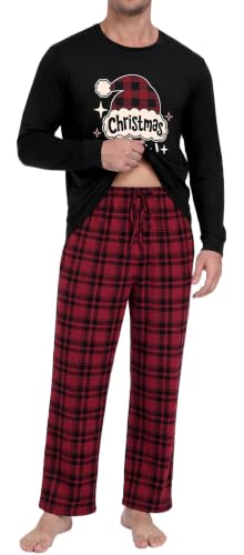 PrinStory Mens Soft Pajama Set Long Sleeve Sleepwear Loungewear S-2XL | Lightweight Pj Sets