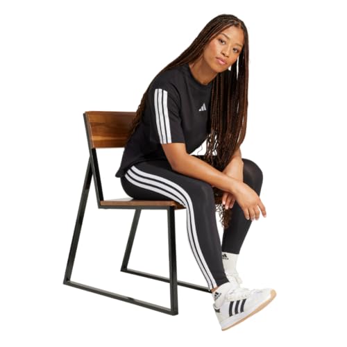 adidas Women's Essentials 3-Stripes Cotton Leggings, Black/White, Medium