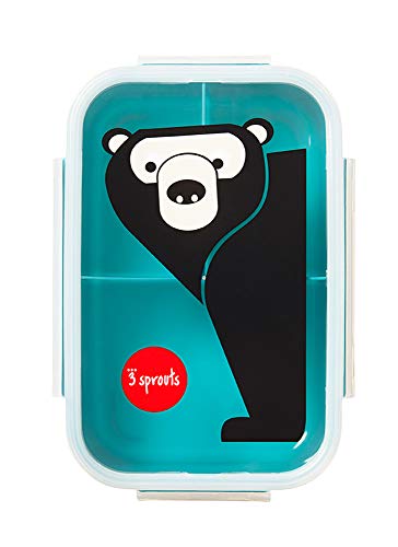 3 Sprouts Kids Bento Lunch Box with 3 Compartments - Portion Sizes for Ages 3 to 7 - Lunch Box for Kids - BPA-Free, Dishwasher Safe, Food-Safe Materials - Bear