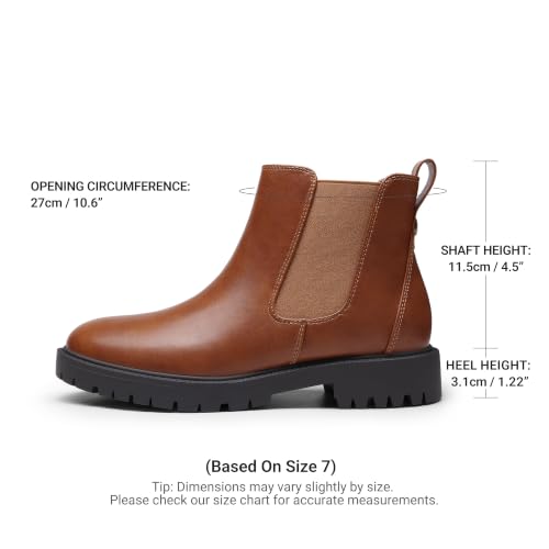 DREAM PAIRS Women's Chelsea Ankle Boots,Brownish/Yellow/Pu,7 | Fall Booties,Round Toe,Slip-On,Comfortable,for Fall Winter Outdoor Walking,Office Work,Casual and Daily