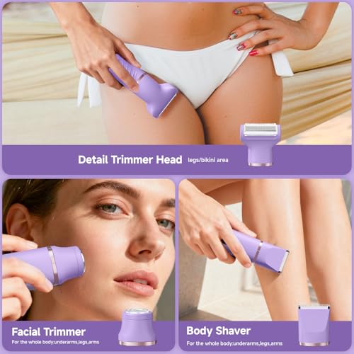 Electric Bikini Trimmer for Women - Tiovara Painless Electric Shaver,Cordless Electric Razors IPX7 Waterproof Pubic Hair Removal with USB Charge Dock for Bikini Underarm Leg Arm Body Face Silk Skin