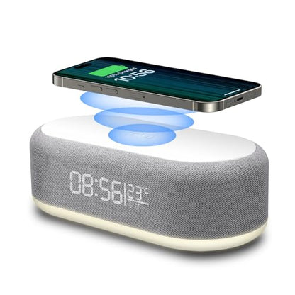 4 in 1 Wireless Charger with Alarm Clock Digital, 15W Wireless Fast Charger Station for iPhone/Samsung/Pixel,LED Display with Temperature,3 Dimmable Night Light and USB Charger (White)