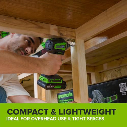 Greenworks 24V Cordless Brushless Combo 400 in-lbs Drill/Driver +1950 in-lbs Impact Driver +6.5" Circular Saw +200LM Flashlight, 2.0Ah + 4.0Ah Batteries (24,000mAh Power Bank) and 65W USB-C Charger