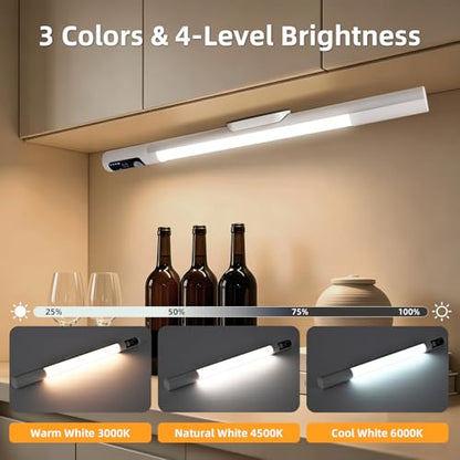 DEXULESA 15.2" 2 Pack Motion Sensor Under Cabinet Lighting with Digital Display, 4 Brightness & 3 Color Temperatures, Rechargeable Led Under Cabinet Lights for Closet Cabinet Bedroom Hallway
