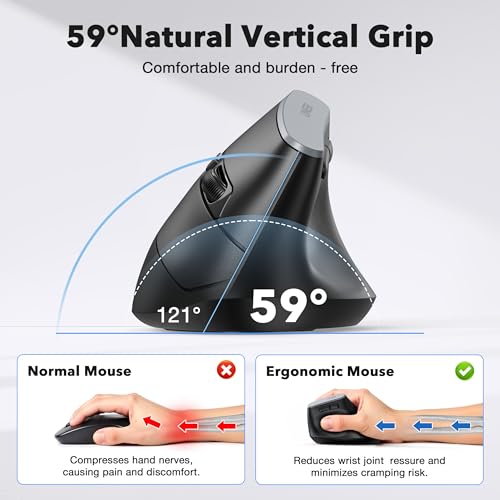 Uineer Ergonomic Bluetooth Mouse, 3-Mode Vertical Wireless Mouse