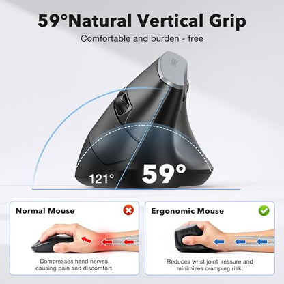 Uineer Ergonomic Bluetooth Mouse, 3-Mode Vertical Wireless Mouse