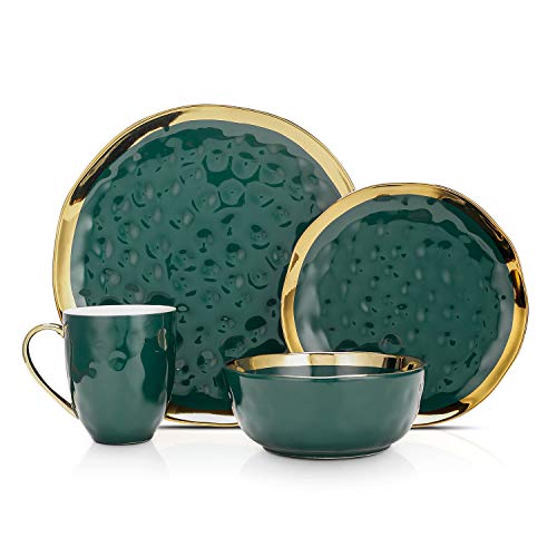 Stone Lain Gold Halo Porcelain Dinnerware Set, Service for 4, Green