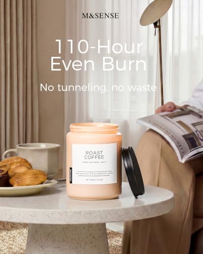 M&SENSE Roasted Coffee Candles Scented for Home, 19.4oz Large Soy Candle 110 Hours Lasing Burning, 2-Wick Soy Wax Non Toxic Candle for Home Decor, Cozy Coffee Scented Candle Gift for Men Women