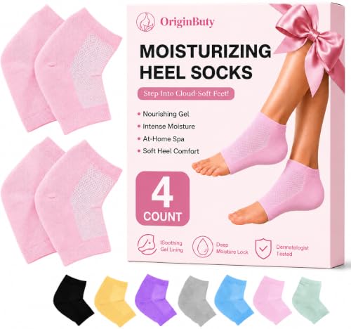 Moisturizing Socks Women, Heel Socks for Dry Cracked Feet, 100% Cotton Gel Socks for Overnight Hydration – Deep Moisturizing Foot Socks with Rose, Jojoba & Olive Oils, Pink, 2 Pairs
