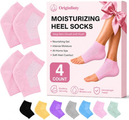 Moisturizing Socks Women, Heel Socks for Dry Cracked Feet, 100% Cotton Gel Socks for Overnight Hydration – Deep Moisturizing Foot Socks with Rose, Jojoba & Olive Oils, Pink, 2 Pairs