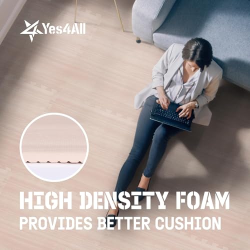 Yes4All EVA Interlocking Foam Floor Tiles, 1.02 m², Light Walnut Wood