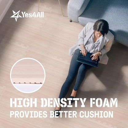 Yes4All EVA Interlocking Foam Floor Tiles, 1.02 m², Light Walnut Wood
