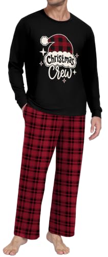 PrinStory Mens Soft Pajama Set Long Sleeve Sleepwear Loungewear S-2XL | Lightweight Pj Sets