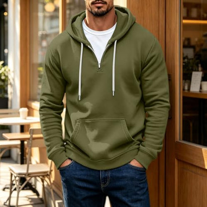Mens Quarter Zip Hoodie Casual Plain Long Sleeve Athletic Sweater