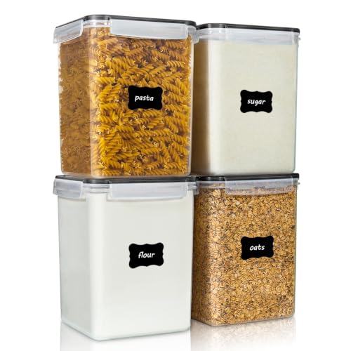 Vtopmart Large Pantry Food Storage Containers, 4 Pcs 5.2L/176oz, Black