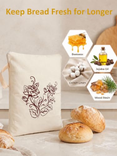Reusable Beeswax Bread Bags for Homemade Bread with Wide Zipper 2Pack