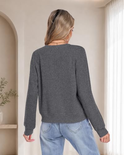 MISFAY Womens Long Sleeve Cardigan Open Front Sweater,Dark Grey,XL