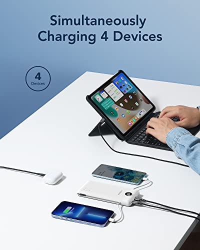 VEGER Portable Charger with Built-in Cables & AC Plug, 10000mAh Power Bank