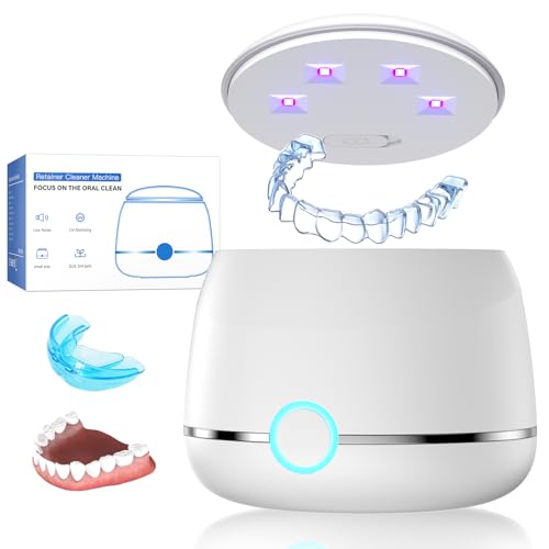 Midomi 45kHz Retainer Denture Cleaner Machine, Upgraded Jewelry Cleaner, 5min and 10min Timer with Rechargable Top Cover, 200ml Dental Cleaning Pod, MouthGuard Cleaner for Aligner NightGuard