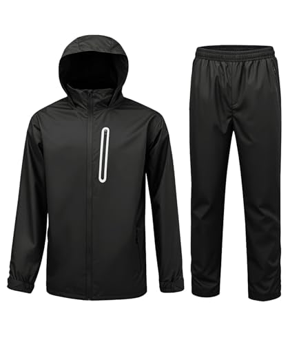 ZITY Waterproof Rain Jacket Men, 2 Piece Rain Suit with Hood, Lightweight Rain Pants, Men's Rain Gear for Outdoor