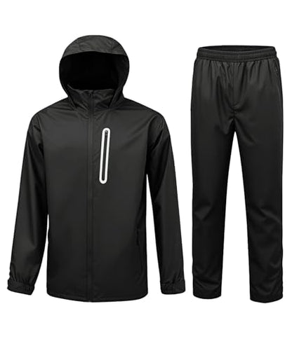 ZITY Waterproof Rain Jacket Men, 2 Piece Rain Suit with Hood, Lightweight Rain Pants, Men's Rain Gear for Outdoor